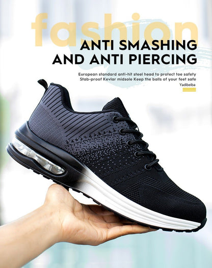 Sapatos de segurança leves para mulheres e homens, tênis de trabalho com amortecimento de ar, sapatos com bico de aço, botas de segurança para construção, sapatos de trabalho anti-impacto.