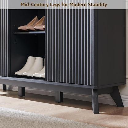 6-Tier Adjustable Fluted Shoe Storage Cabinet with 2 Sliding Doors, 60 Tall Freestanding Organizer for Entryway