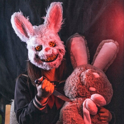 Halloween Cosplay Party Luminous LED Light Face Mask Make-up Horror Rabbit Bear Mask Headgear Cartoon Animal Carnival Head Cover