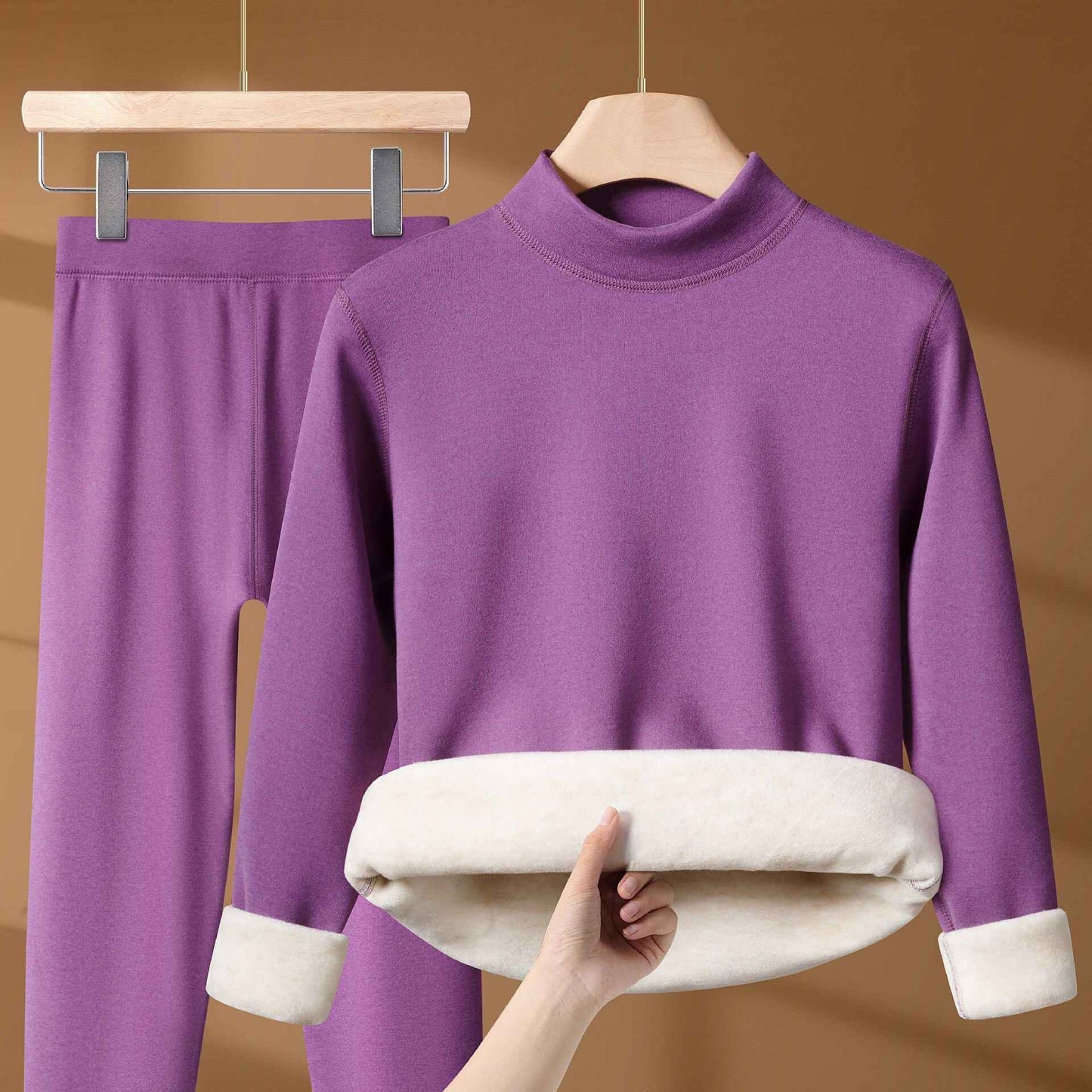 Winter Thermal Underwear Set For Men And Women Thick Velvet Lining Suitable For Wearing Cold Warm Underwear's Top And Bottoms