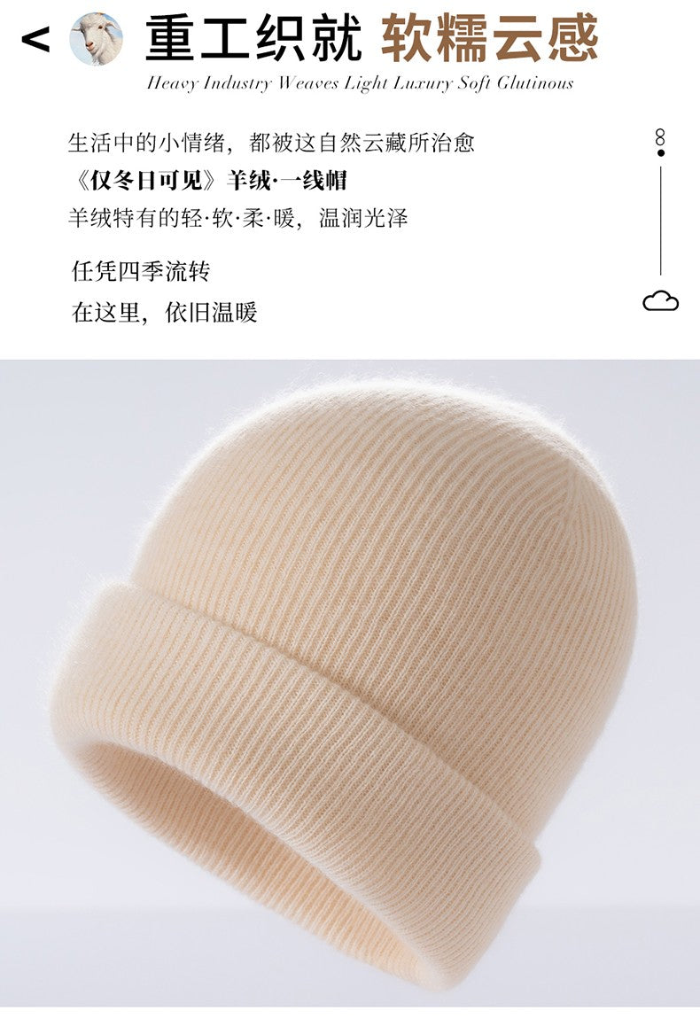 Autumn Winter New 100% Cashmere Hat Women's One-Line Hat Knitted Hat Wool Hat Ear Protection High-Quality Couple Hat