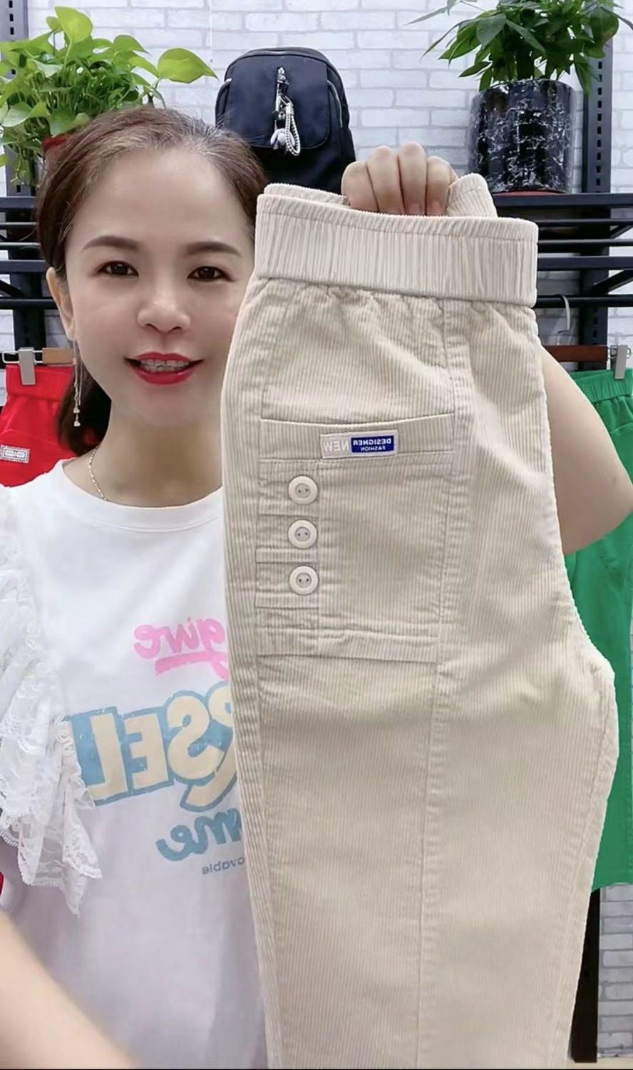 Women Warm Spring Winter Button Pockets Ruffles Vintage Big Large Plus Sizes Casual Party Fashion Loose Pant