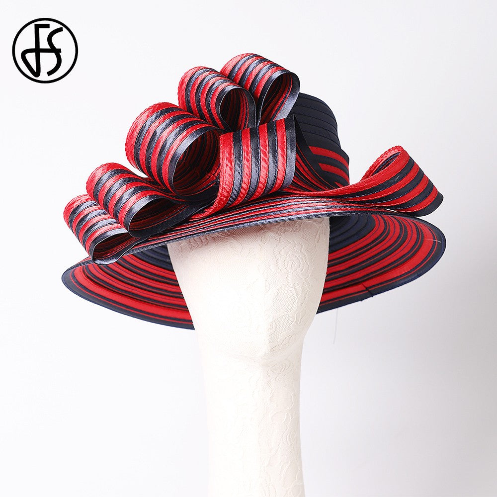 FS Satin Cloth Kentucky Derby Hats For Women Ladies Stripe Formal Tea Party Dress Wedding Bridal Elegant Church Cap Bowler Hat