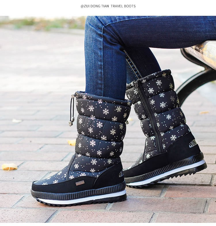 Winter thick women's snow boots Warm Plush Mid-calf Boots Non slip Waterproof  Platform Snow Boot Casual Female White shoes