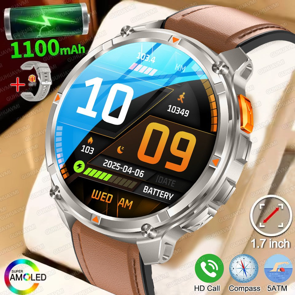 Relógio Inteligente Militar com Bússola GPS Masculino Bateria 1100mAh Lanterna Frequência Cardíaca 100+ Modos Esportivos Chamada Bluetooth Smartwatch à Prova d'Água
