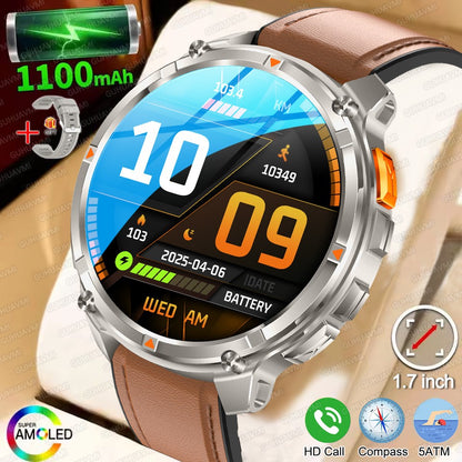 Relógio Inteligente Militar com Bússola GPS Masculino Bateria 1100mAh Lanterna Frequência Cardíaca 100+ Modos Esportivos Chamada Bluetooth Smartwatch à Prova d'Água