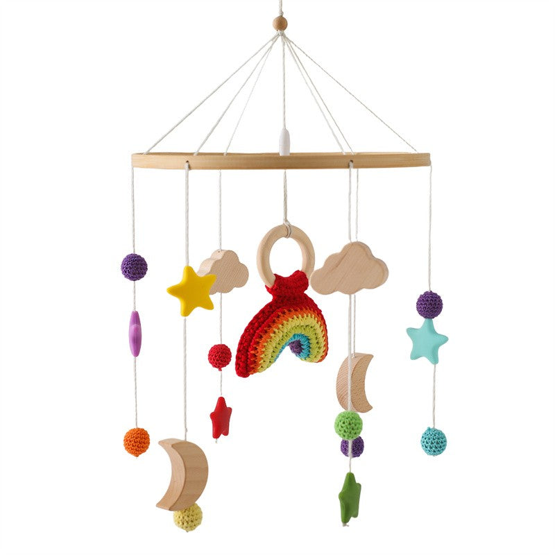 Baby Wooden Bed Bell Cartoon Rabbit Mobile Hanging Rattles Toy Hanger Crib Mobile Bed Bell Wood Toy Holder Arm Bracket Kid Gifts