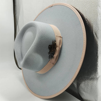 Chapéu Fedora Pintado à Mão Masculino e Feminino Chapéu Panamá Moda Primavera Outono com Pena Envolta Chapéu Fedora de Lã com Aba Grande