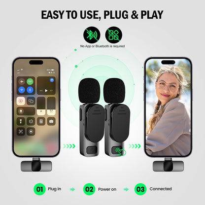 Microfone de Lapela Sem Fio Basix Gravação de Áudio Mini Microfone de Lã Substituível à Prova de Vento para iPhone 16 Gravar Vlog YouTube