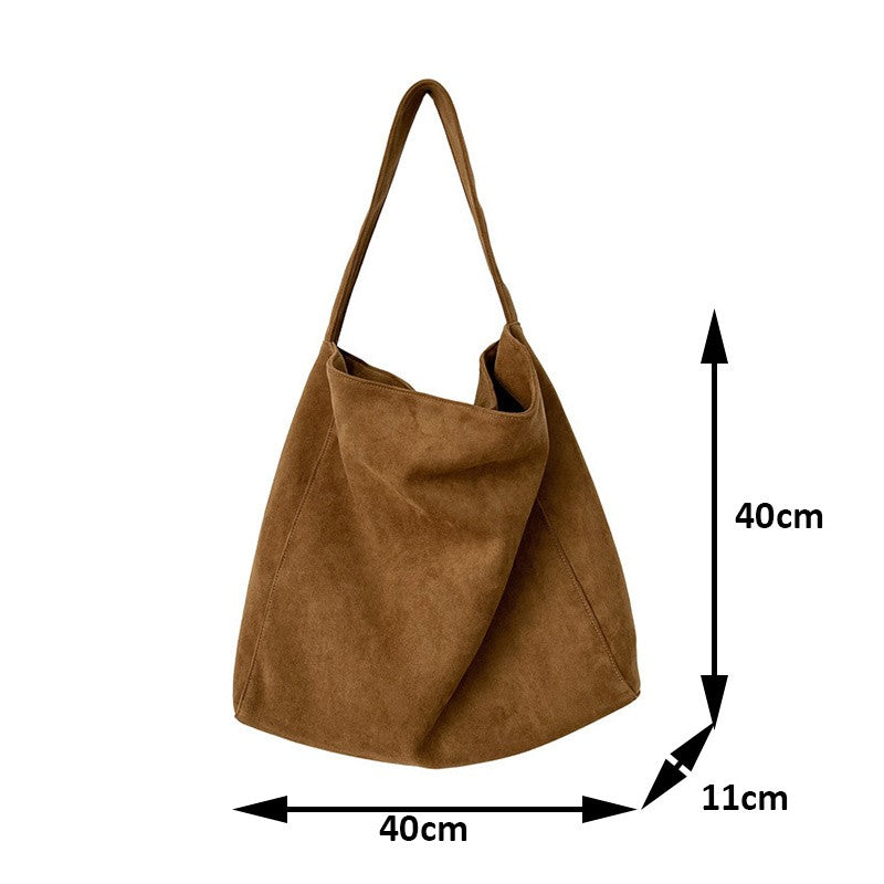 Retro Suede Frosted Tote Bag Winter Simple Design Versatile Work Commuting Shoulder Bag Women's Large Capactiy Handbags