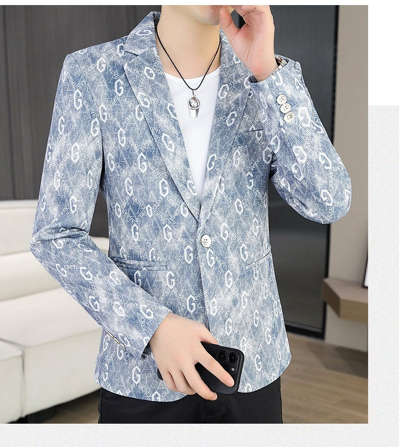 New Floral Pattern Autumn Winter Men's Suit Slim Fit Youth Formal Single Blazer Jacket