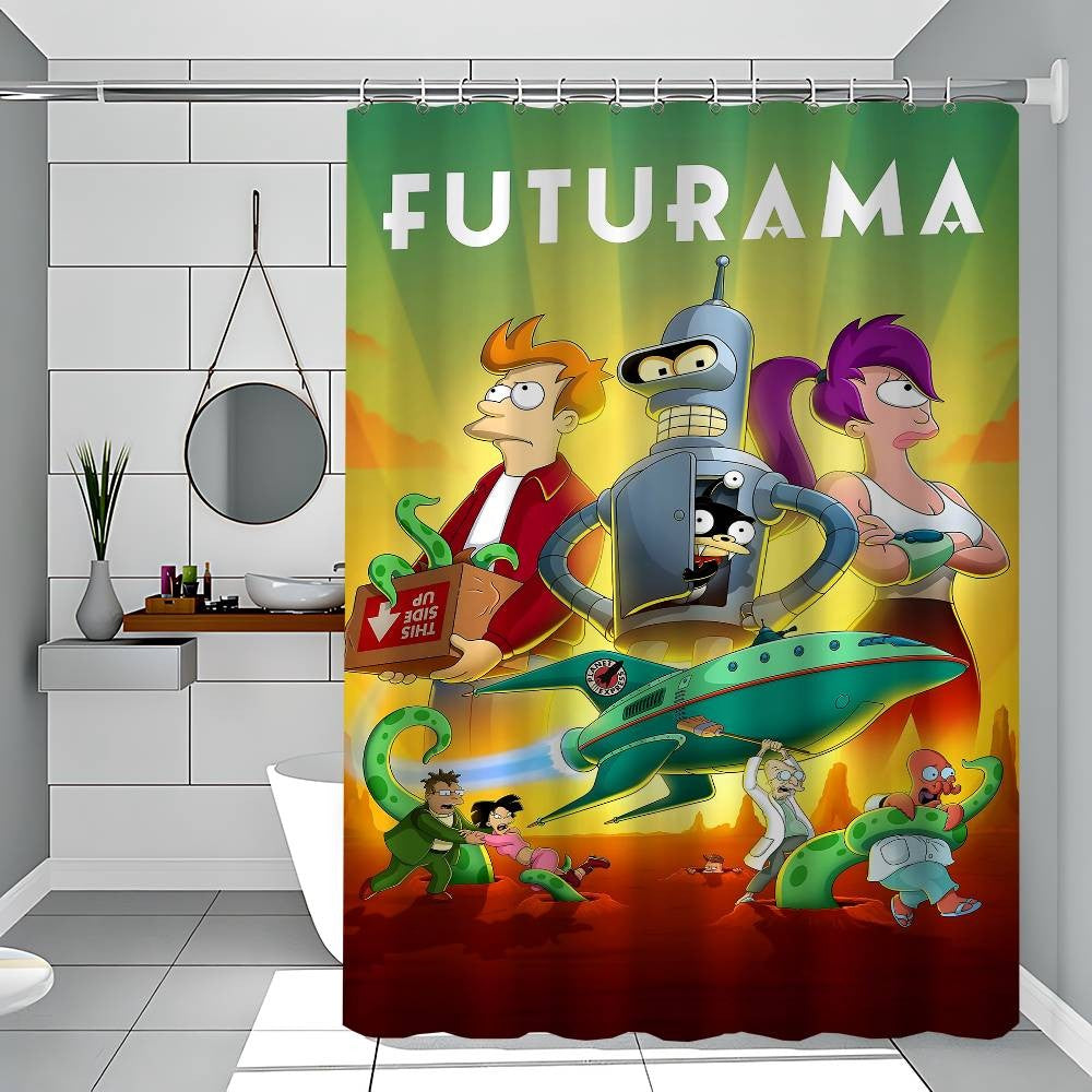 F-Futurama Anime White Shower Curtain, Bathroom Decorative Shower Curtain, Waterproof Shower Curtain With Hooks