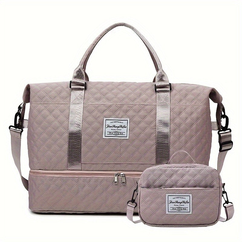 2pcs/set Large Capacity Travel Duffle Bag, Sports Fitness Gym Yoga Tote, Weekender Overnight Bag & Makeup Bag for Women