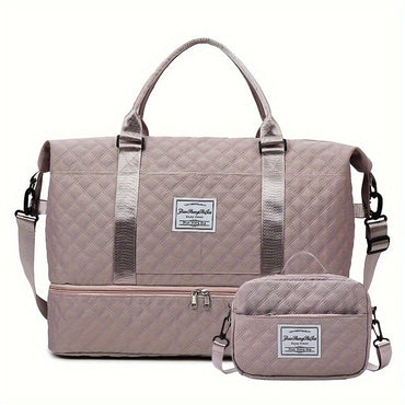 2pcs/set Large Capacity Travel Duffle Bag, Sports Fitness Gym Yoga Tote, Weekender Overnight Bag & Makeup Bag for Women