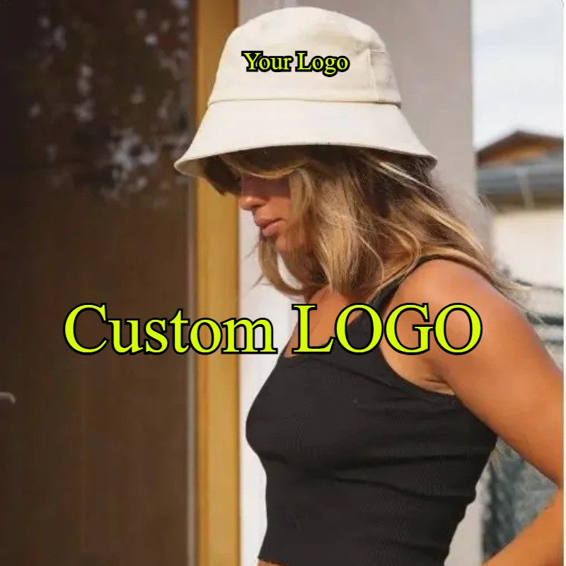 Atacado Chapéu Bucket com Logotipo Personalizado para Mulheres Algodão Homens Proteção Solar ao Ar Livre Bonés Hip Hop Chapéu Pescador Gorros Bob