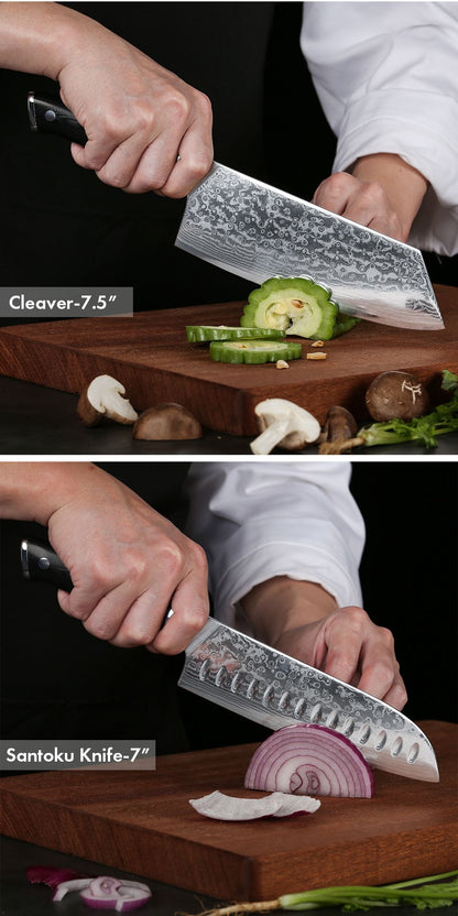 TURWHO Chef Knife 1-5 PCS Kitchen Knives Set 67 Layer Damascus Steel Japanese Nakiri Santoku Cleaver Slicing Bread Utility Knife