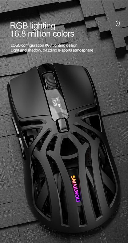 Mouse Gamer Sem Fio Ergonômico SmailWolf RS8, Tri-Modo com Design Oco Ultraleve, 1000Hz e Bateria de Longa Duração