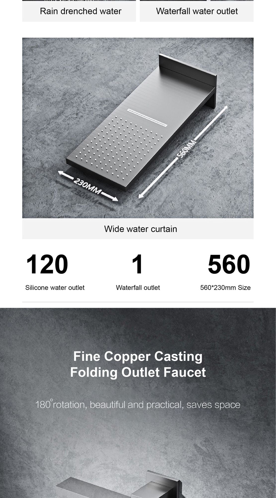 Luxury gun gray brass thermostatic shower system wall mounted LED digital display hot and cold water bathroom embedded faucet