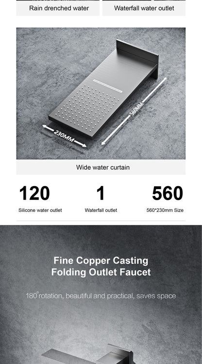 Luxury gun gray brass thermostatic shower system wall mounted LED digital display hot and cold water bathroom embedded faucet