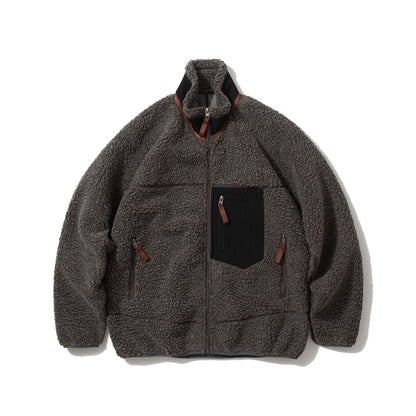 Pata Outdoor Windproof Hiking Fleece Jacket Imitation Lamb Wool Stand Collar Zipper Fleece Jacket Polar Fleece Warm Couple Coat