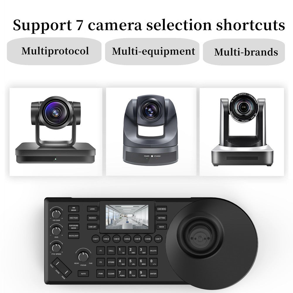 NDI 4D Joystick Keyboard 3-inch Color Screen Network Visca Pelco-D/P Protocol Rocker Console POE Camera Control Keyboard