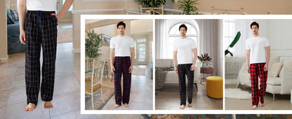 3pcs Mens Pajamas Pants with Pockets Flannel Soft Warm Plaid Pajamas Bottoms Autumn and Winter Daily Loungewear Sleepwear