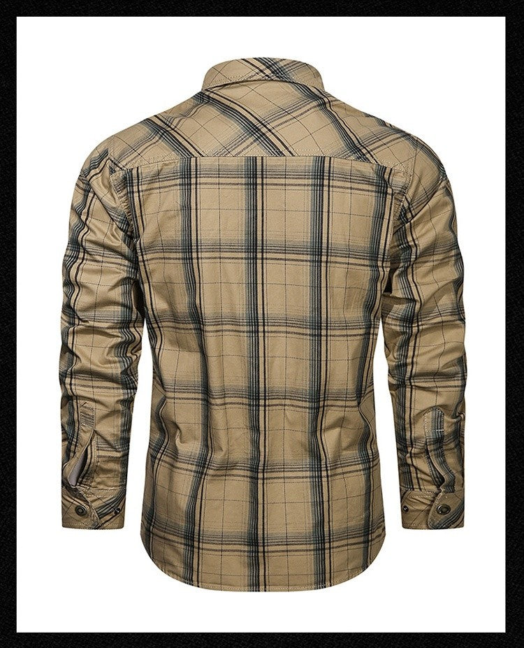 Spring and Autumn New Pure Cotton Plaid Long Sleeve Military Quick-drying Versatile Shirt Men's Casual Tactical Cargo Shirt