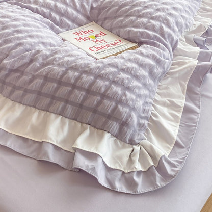 Conjunto de cama de renda coreana 3 peças de seersucker (1*Capa de Edredom + 2*Fronhas, Sem Enchimento) para quarto de hóspedes