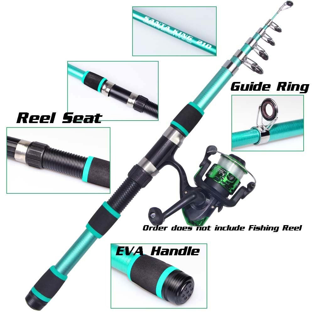 Combo Vara e Carretilha de Pesca Santa King - Kit Completo de Pesca com Vara Telescópica e Carretilha, Iscas, Anzóis, Conjunto de Vara para Viagem