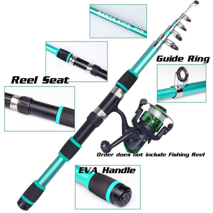 Combo Vara e Carretilha de Pesca Santa King - Kit Completo de Pesca com Vara Telescópica e Carretilha, Iscas, Anzóis, Conjunto de Vara para Viagem