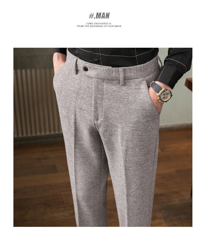 Calças masculinas casuais de mistura quente para outono e inverno, escovadas, design de cintura média, tamanhos 28-38.