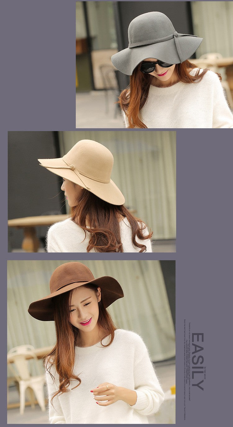 Fashion Winter Fedora Hats for Women Hat Vintage Bowler Jazz Top Cap Felt Wide Brim Floppy Sun Beach Cashmere Church Caps