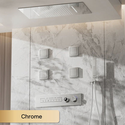 Luxury gun gray brass shower system with ceiling design Hidden LED digital display Dual control of Hot & Cold  bathroom Faucet
