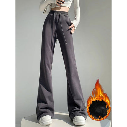 Winter Girls Fashion High Waist Thermal Fleece Pants Lady Snow Warm Straight Leg Plush Trousers Female Hot Sale Thin Pants