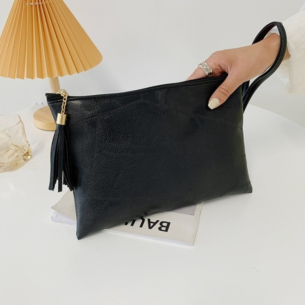 Casual Tassel Handheld Bag Korean Style PU Leather Zipper Coin Purse Earphone Pouch Wallet Small Item Bag Men