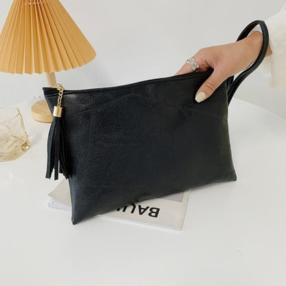 Casual Tassel Handheld Bag Korean Style PU Leather Zipper Coin Purse Earphone Pouch Wallet Small Item Bag Men