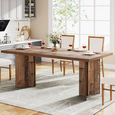 Rectangular Farmhouse Dining Table for 4-6 People, Spacious Tabletop for Kitchen and Dining Room