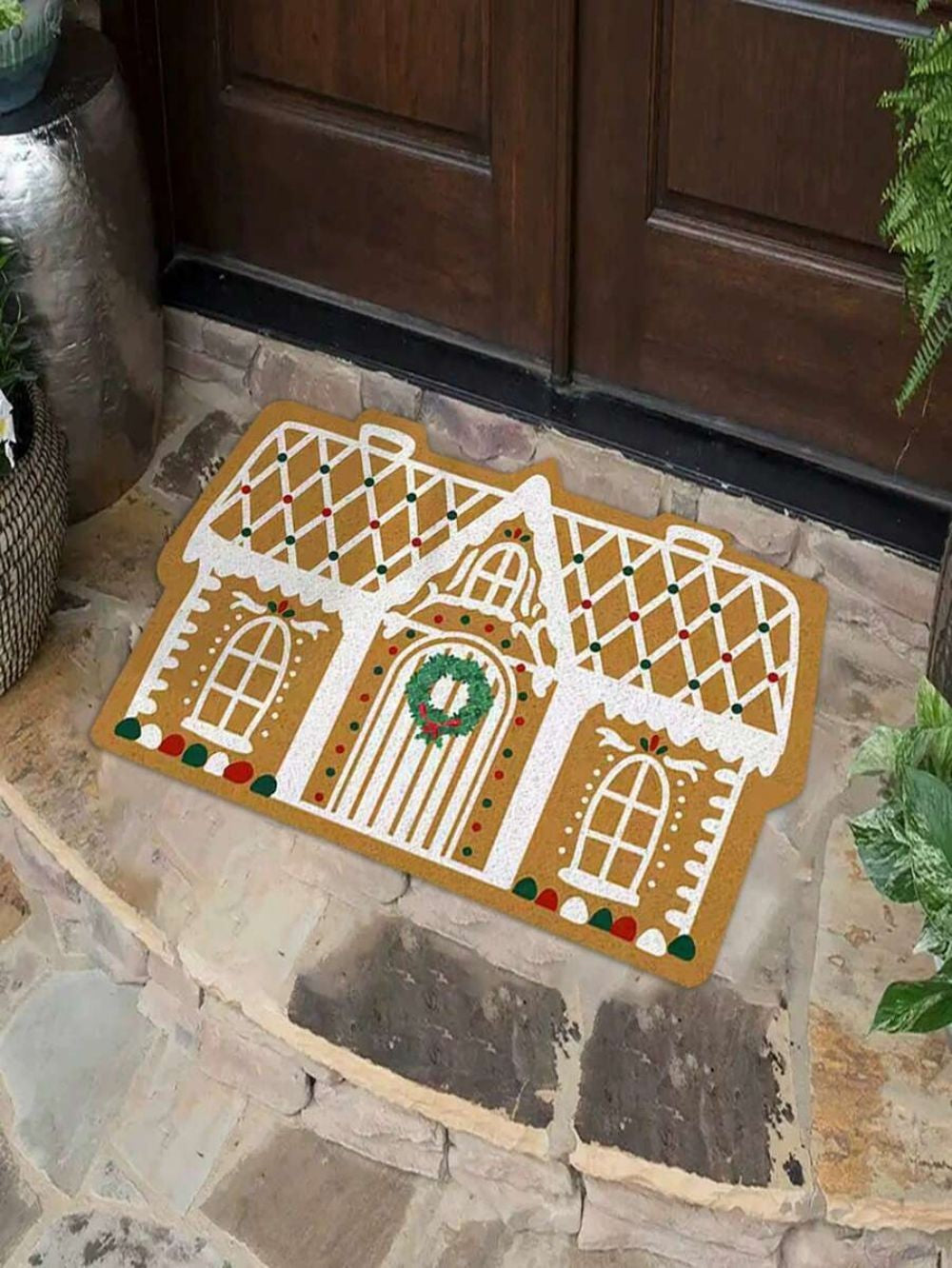 VIKAMA Gingerbread House Alien Welcome Doormat Bedroom Kitchen Floor Mats Non-Slip Outdoor Rugs Christmas Home Decoration