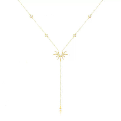 Fashion Gold Color Y-Shaped Pendant Necklaces For Women Girls Luxury Cubic Zirconia Long Tassel Dangle Choker Jewelry Gift