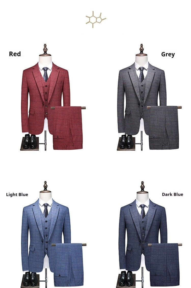 Mens Suits 3 Piece Business Office Formal Set Checkered Pattern Slim Fit Blazer Vest Pants High Quality Luxury Work Wedding