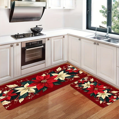 VIKAMA 1pc/2pc Christmas Festival Kitchen Rug Christmas Tree Entrance Hall Carpet Bathroom, Corridor Floor Mat Home Decoration