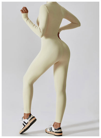 Women Yoga Jumpsuit Fitness Sports Suit Zipper Elastic One-Piece Bodysuits Gym Long Sleeve Gym Runing Push Up Workout Sportwear