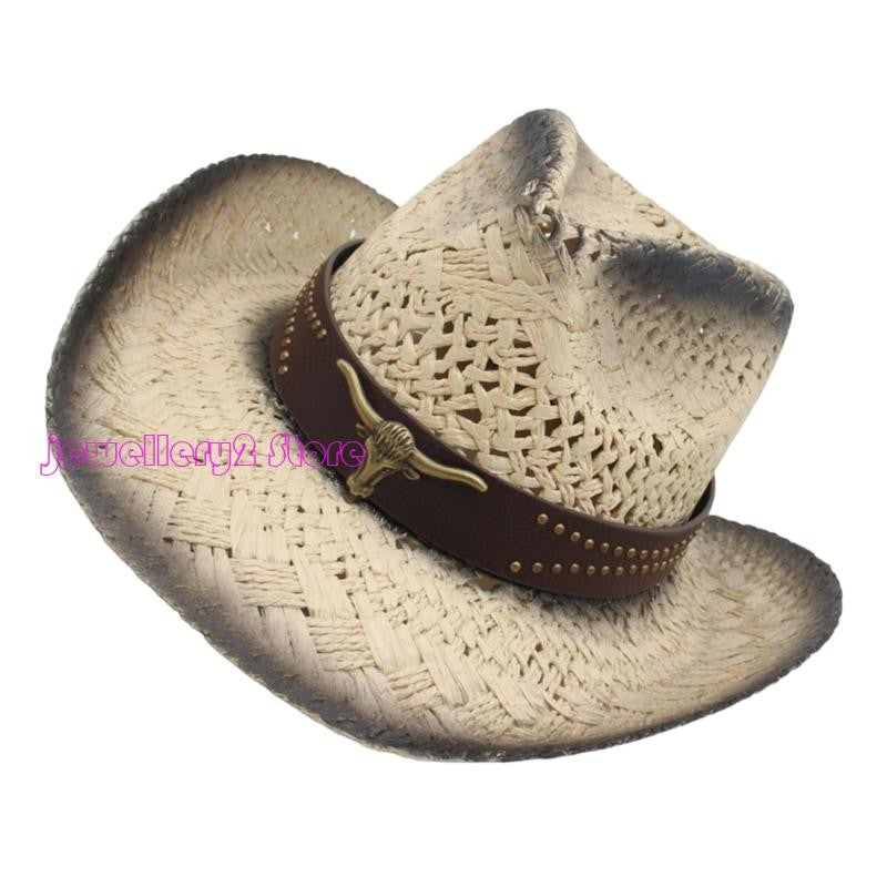 C9GF Straw Cowboy Hats With Wide Brims Cap For Adults Children And Outdoor Event