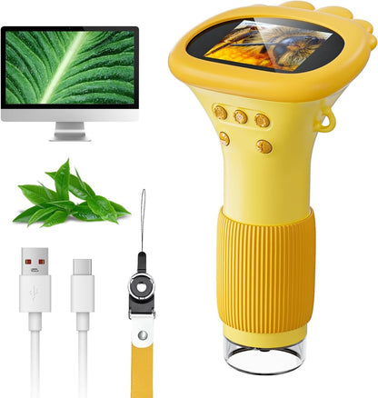 Microscópio Infantil Portátil de Bolso Tela IPS de 2 Polegadas Microscópios Digitais Portáteis de 1000X com 8 Luzes LED Ajustáveis