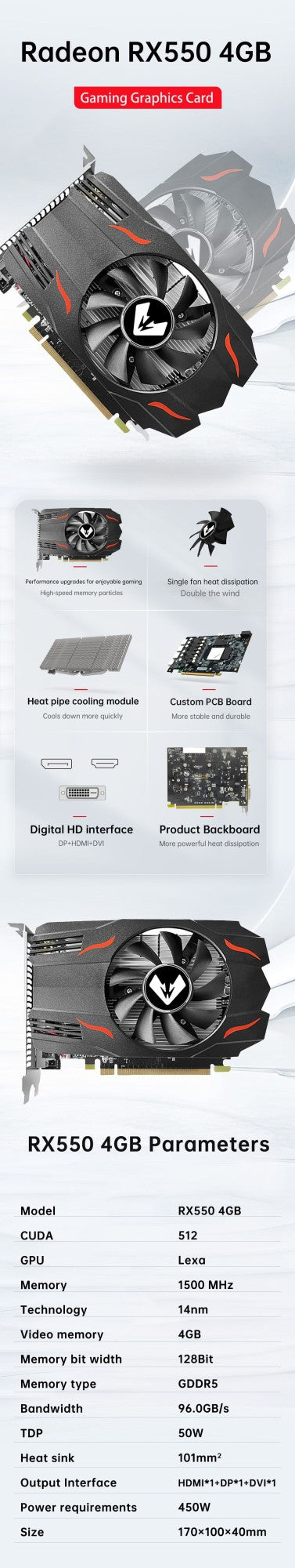 Soyo graphics card AMD GPU Radeon RX 550 4G GDDR5 128bit 14nm computer components pc rx550 PCI-E 3.0 game video cards