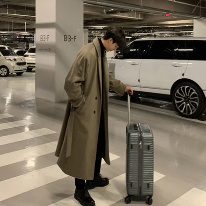 Winter Thickened Woolen Coat Men Warm Fashion Casual Long Woolen Coat Men Korean Loose Oversized Belt Woolen Coat Mens Overcoat