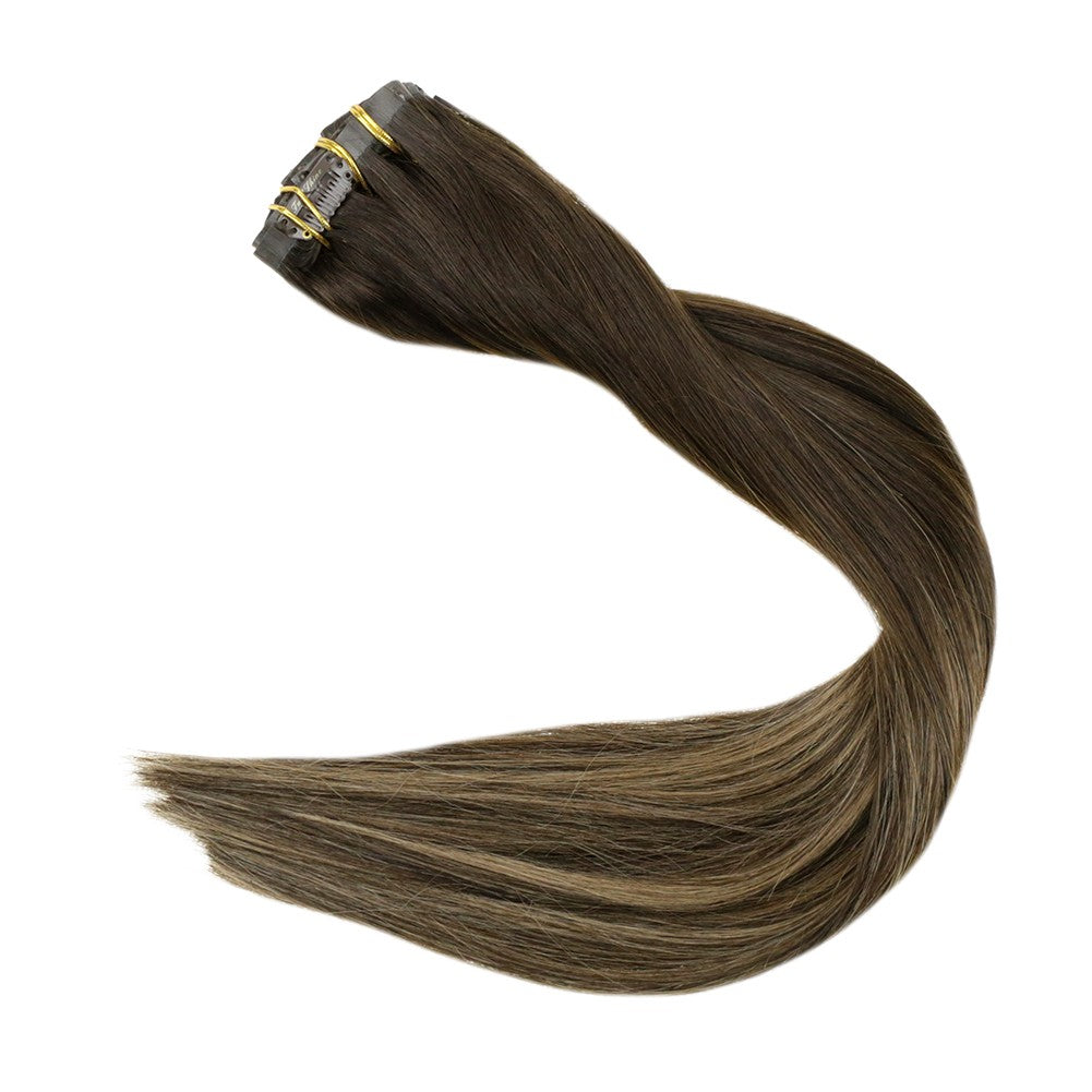 Full Shine PU Clip Hair Extensions Cabelo Humano Remy 100g Extensões Invisíveis Sem Costura de Cabelo Humano Clip-In Cor Balayage Loiro