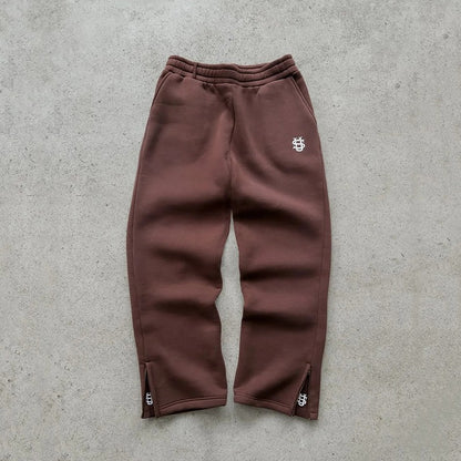 Calça de Moletom Outono com Cordão e Zíper Cor Sólida Casual High Street Hip-Hop Rap Street Estilo Y2K Cintura Alta