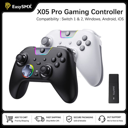 EasySMX X05 Pro Wireless Gamepad, Hall?Effect Anti?Drift Joystick, Dual Vibration Controller for PC Switch 1/2 Android iOS Steam