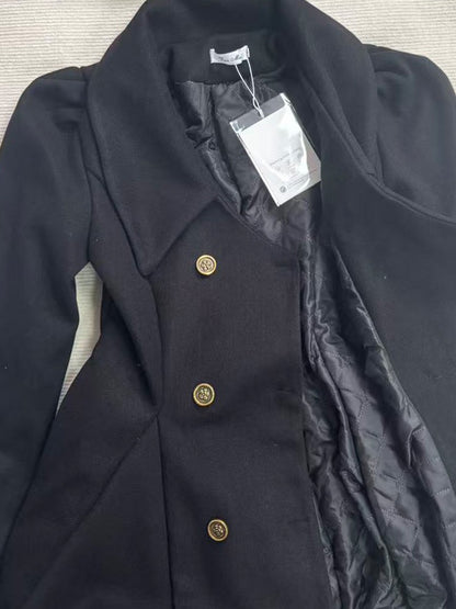 Winter Hepburn Black Fur Collar Woolen Coat French Style Vintage Blends Slim Mid-length Outwear Elegant Lolita Warm Outfits 2025